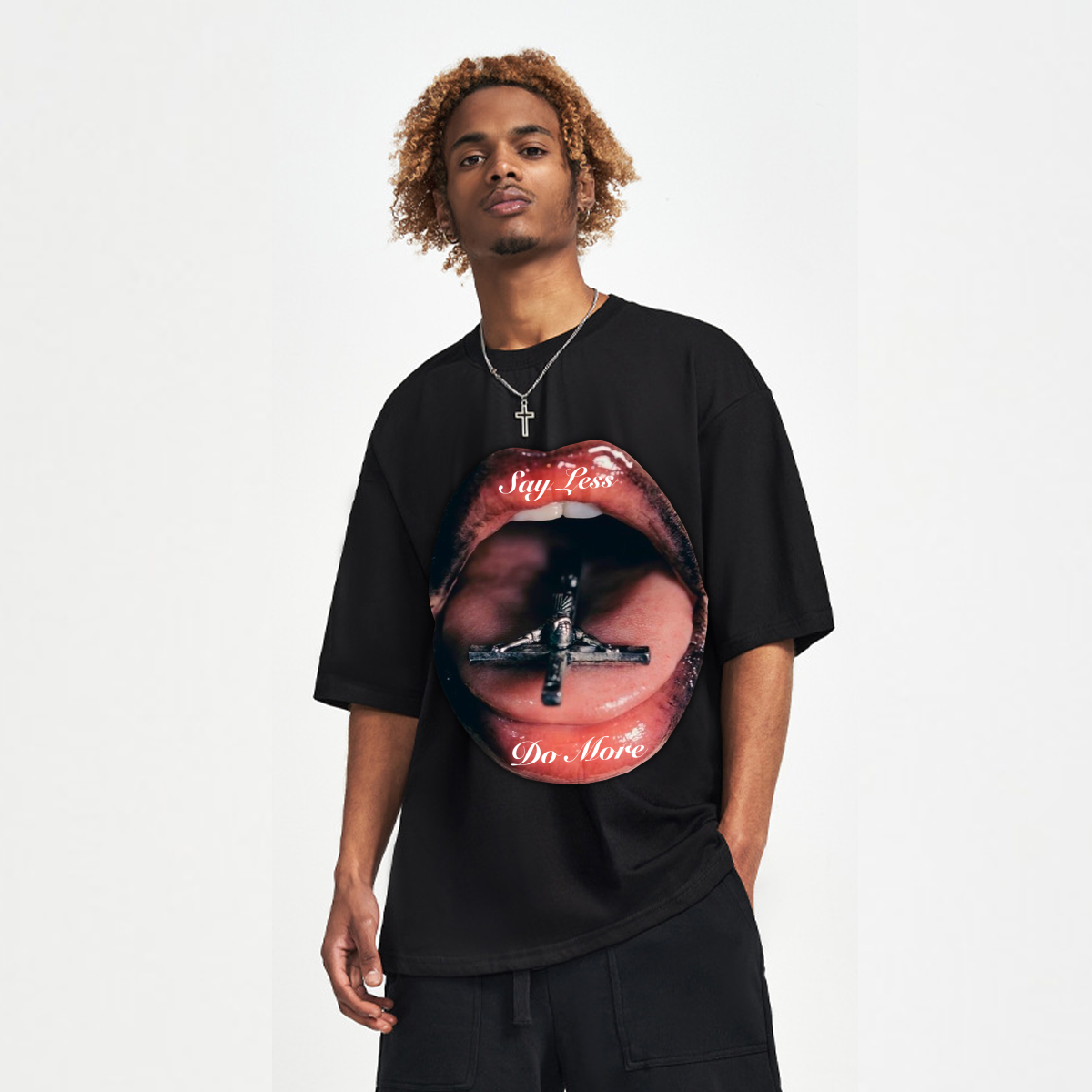 ‘Say Less Do More’ Oversized Drop Shoulders T-shirt