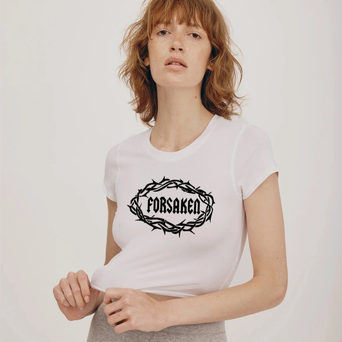 ‘Forsaken Thorn Logo’ Women’s White Core Baby Tee